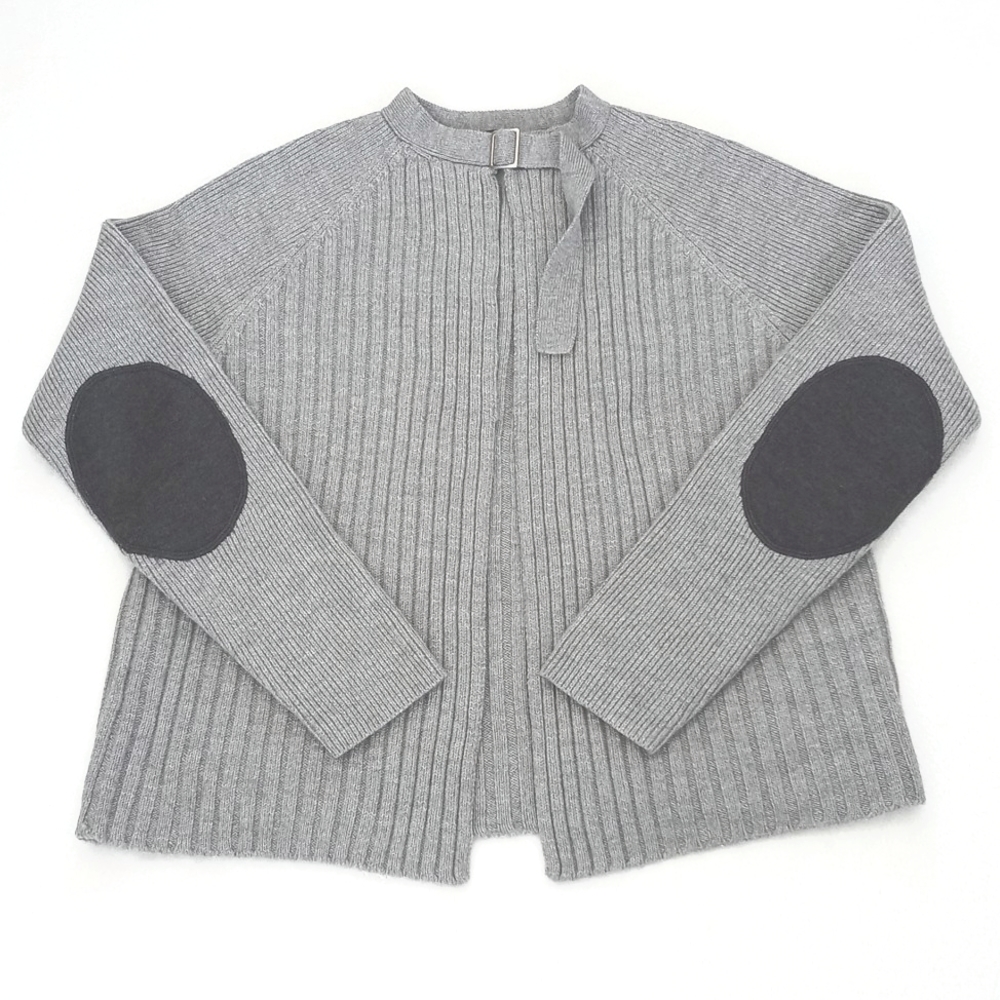 *Relisted* Be Women's Merino Wool Grey Open Cardigan Sweater Patch Elbow M - Picture 2 of 11